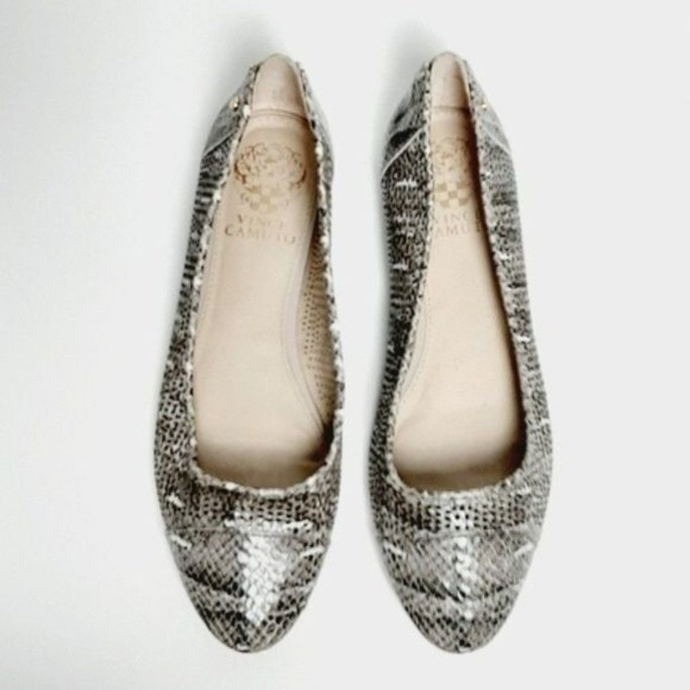 VINCE CAMUTO Lemel Snake Print Leather Ballet Flats Sz 7.5 M